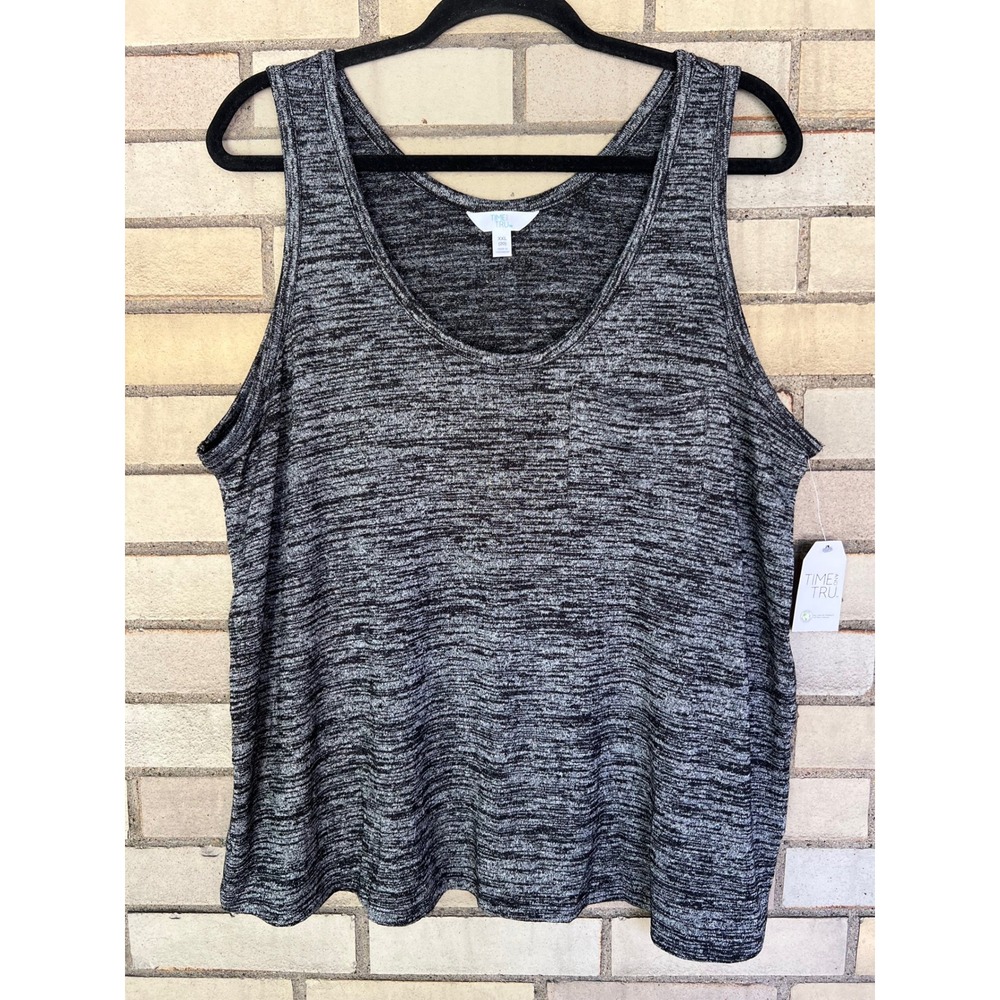 Time and Tru Black White Space Dye Knit Pocket Tank Top Soft Stretch Size XXL 20